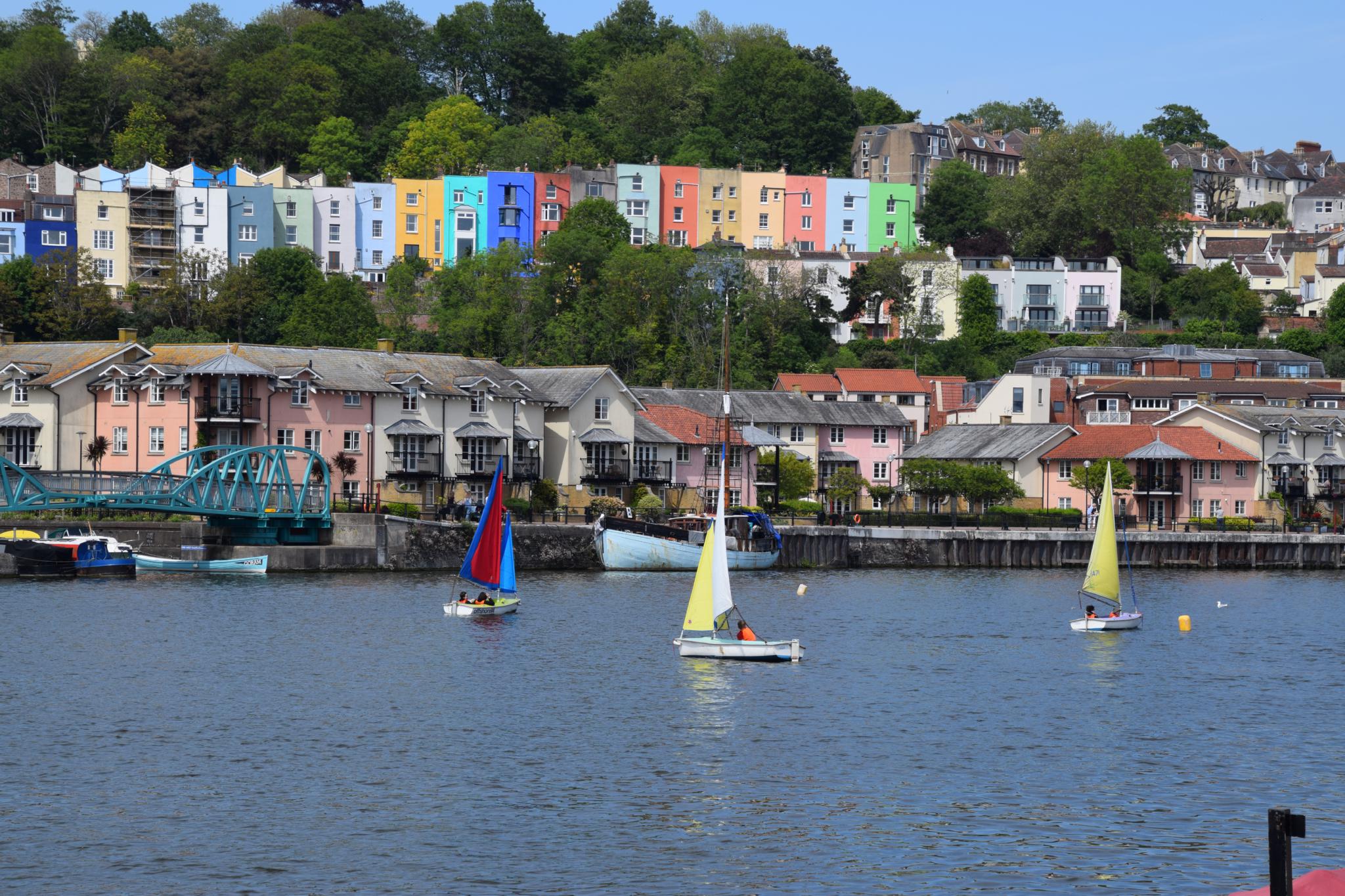 Bristol harbour with colourful houses