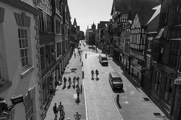 Chester shopping area, monochrome
